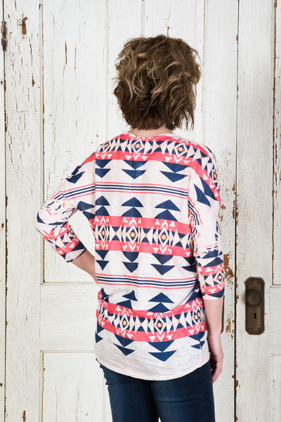 Dear Me Tribal Top - Coral/Navy