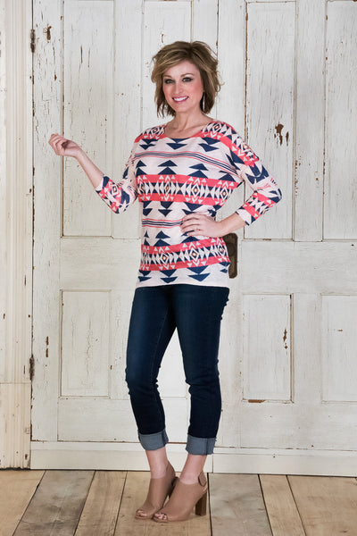 Dear Me Tribal Top - Coral/Navy