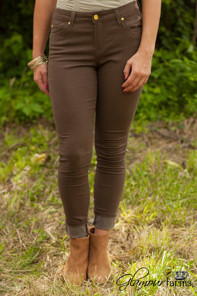 Della Sateen Skinny Jean - Mink Brown