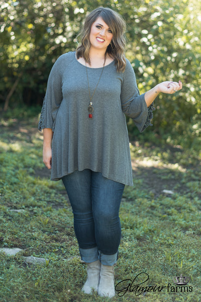 Curvy| Elsie Lace Tunic - Dark Gray