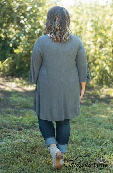 Curvy| Elsie Lace Tunic - Dark Gray