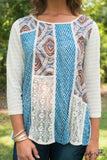 English Fields Top - Ivory/Blue