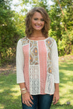 English Fields Top - Ivory/Coral