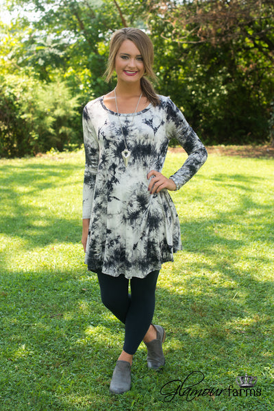 Eventide Tie-Dye Tunic/Dress - Black/Ivory