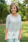 Everly Striped Lace Top - Blue/Ivory