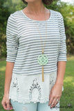 Everly Striped Lace Top - Blue/Ivory