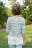 Everly Striped Lace Top - Blue/Ivory