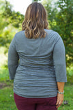 Curvy| Fall Into Line Striped Top/Tunic - Gray/Black