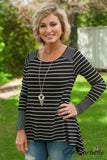 Fall Into Place Striped Top - Black