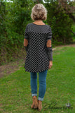 Fall Into Place Striped Top - Black