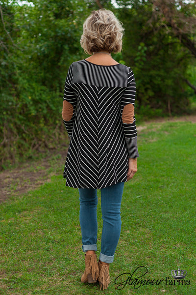 Fall Into Place Striped Top - Black