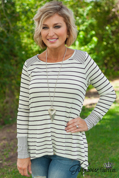 Fall Into Place Striped Top - Ivory