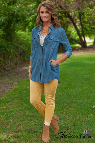 Falling For Chambray Shirt Jacket - Medium Wash