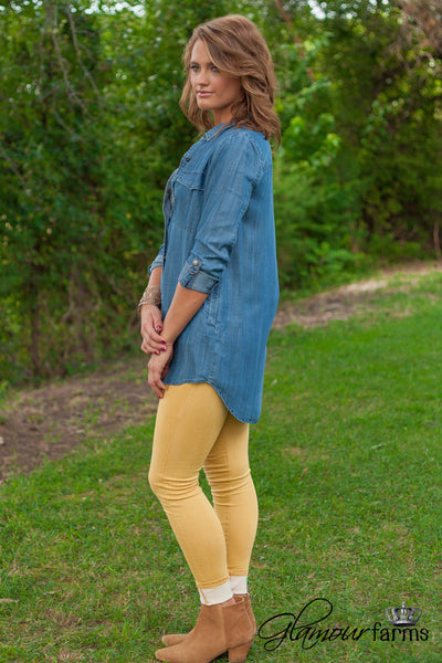 Falling For Chambray Shirt Jacket - Medium Wash