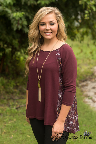 Falling For Floral Top - Wine