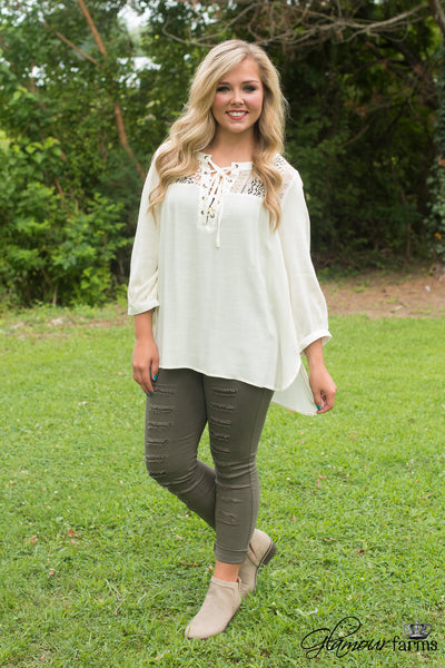 Fiona Lace-Up Top - Ivory