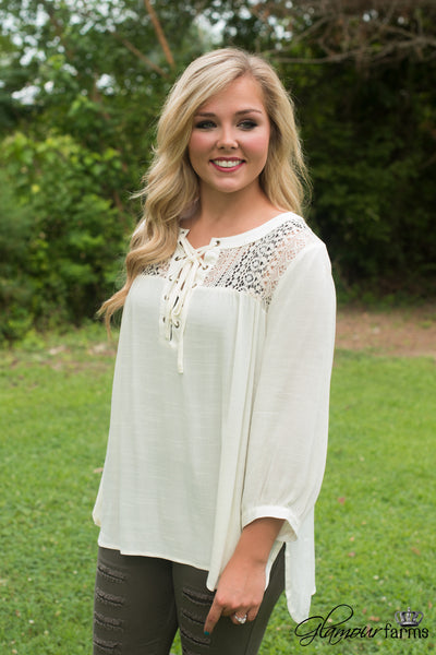 Fiona Lace-Up Top - Ivory