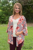 Floral Expressions Kimono - Mocha/Coral