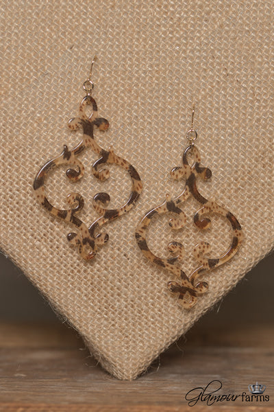 French Scroll Resin Earrings - Leopard Brown