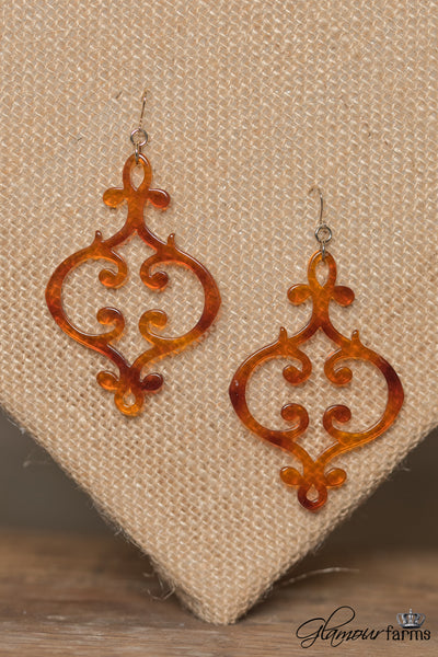 French Scroll Resin Earrings - Tortoiseshell