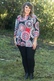 Curvy| Gabby Floral Top - Red