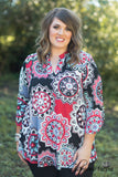Curvy| Gabby Floral Top - Red