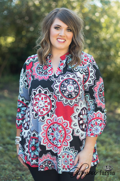 Curvy| Gabby Floral Top - Red