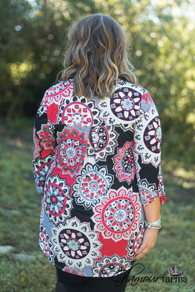 Curvy| Gabby Floral Top - Red