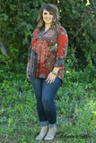 Curvy| Gabby Floral Top - Rust