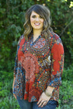 Curvy| Gabby Floral Top - Rust