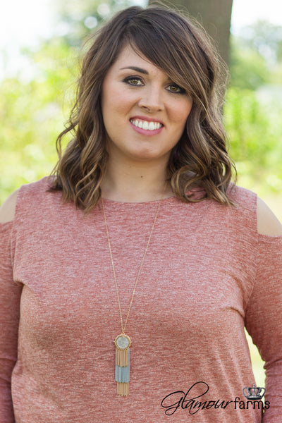 Give It A Glance Necklace - Light Gray/Gold