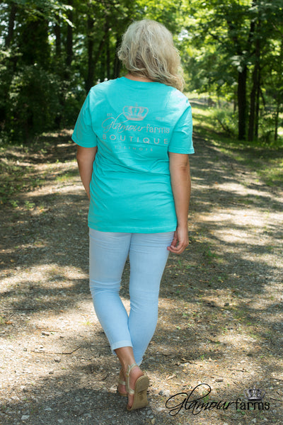 Curvy| Glamour Farms Logo Tee - Teal