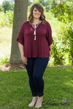 Curvy| Gracie Lace Top - Burgundy