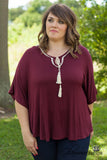 Curvy| Gracie Lace Top - Burgundy