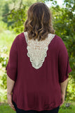 Curvy| Gracie Lace Top - Burgundy