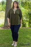 Curvy| Gracie Lace Top - Olive