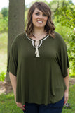 Curvy| Gracie Lace Top - Olive