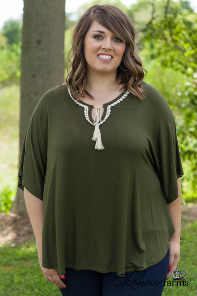 Curvy| Gracie Lace Top - Olive