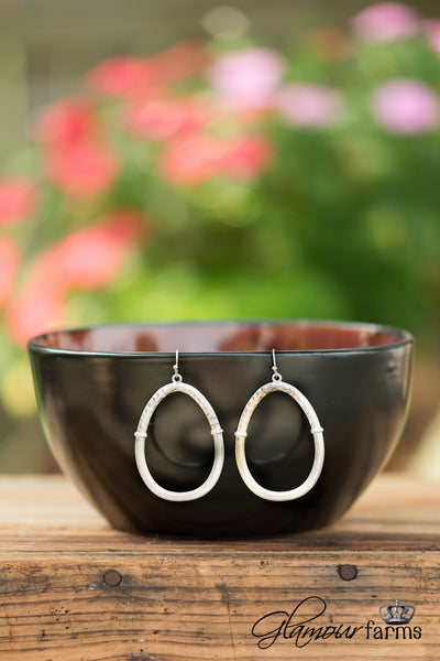 Hammered Time Hoop Earrings - Worn Silver