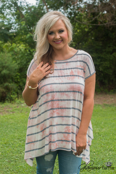 Curvy| High Tide Tunic - Gray/Coral