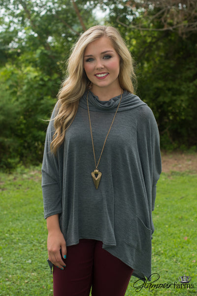 Hollyn Cowl Neck Top - Charcoal Gray