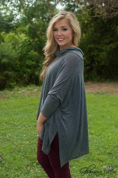 Hollyn Cowl Neck Top - Charcoal Gray
