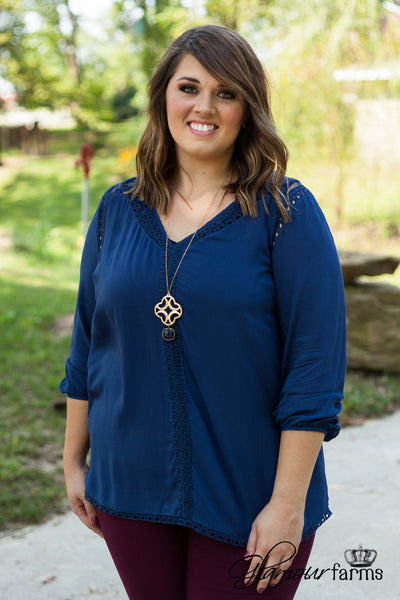 Curvy| In Perfect Harmony Top - Navy