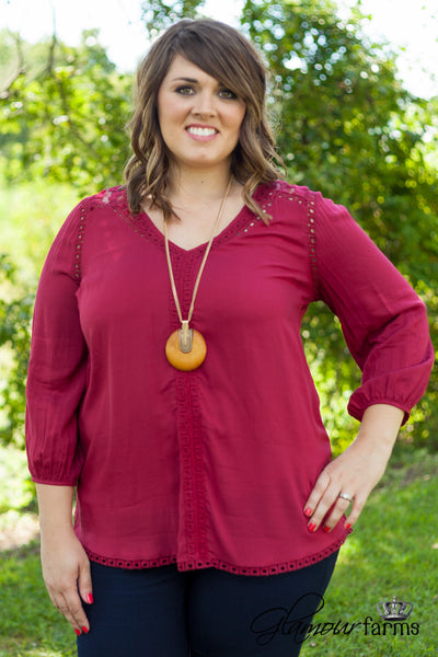 Curvy| In Perfect Harmony Top - Burgundy