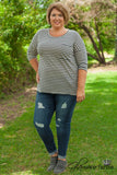Curvy| Into Simplicity Striped Top - Charcoal