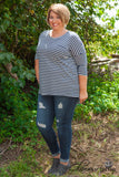 Curvy| Into Simplicity Striped Top - Navy