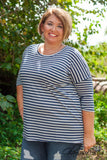 Curvy| Into Simplicity Striped Top - Navy