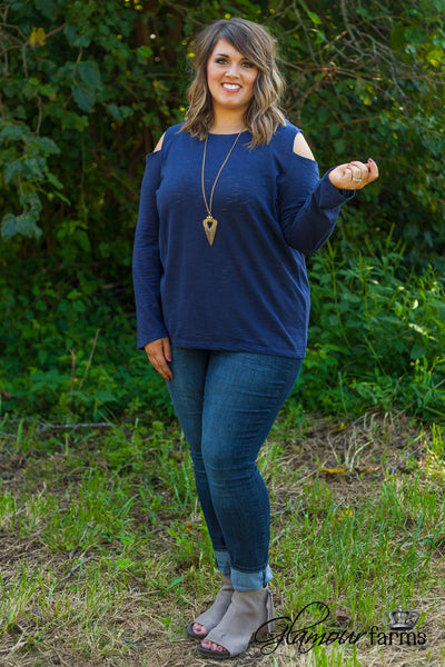 Curvy| Keep It Cool Top - Navy
