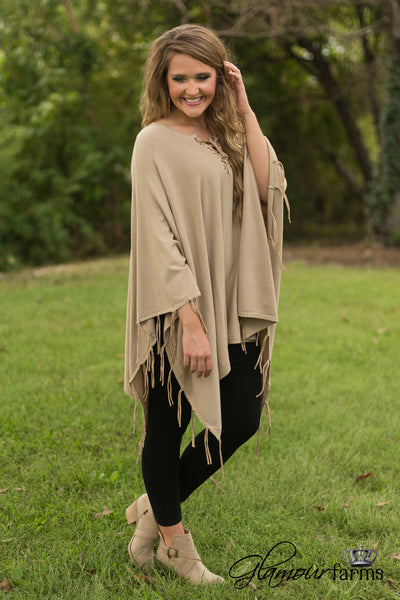 Like Wildfire Poncho - Taupe