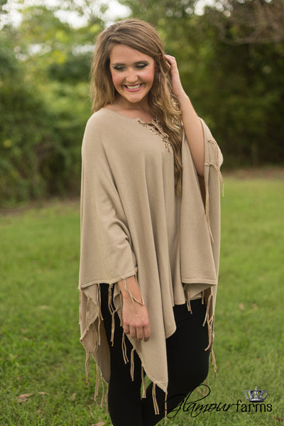 Like Wildfire Poncho - Taupe